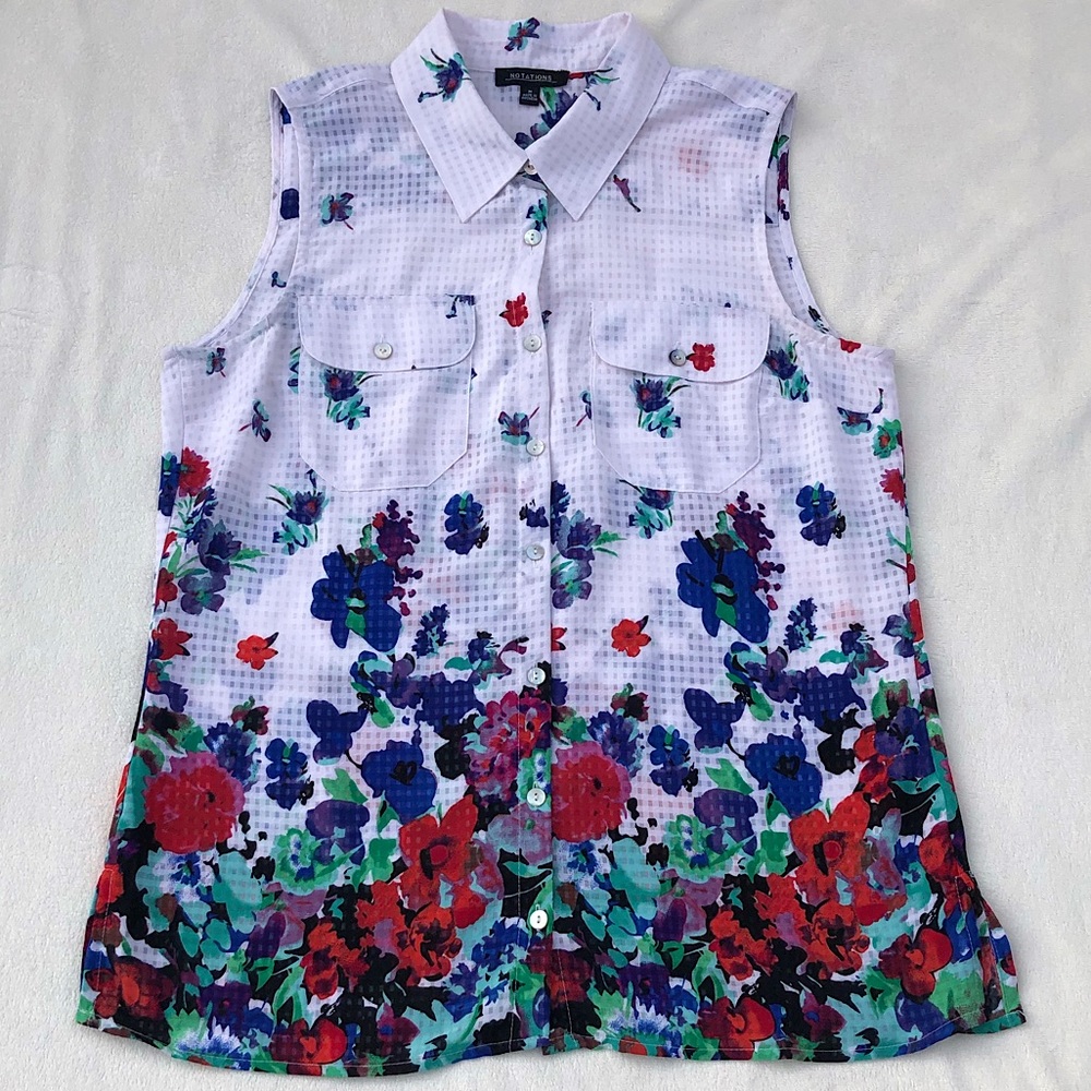 NOTATIONS Sleeveless Button Down Top - Picture 4 of 11